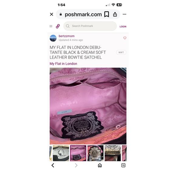 MY FLAT IN LONDON DEBUTANTE BLACK & CREAM SOFT LEATHER BOWTIE SATCHEL - Picture 11 of 14